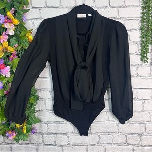 ]💙2/$40💙NY & Co Eva Mendez Black Long Sleeve Tie Detail Bodysuit Size XS